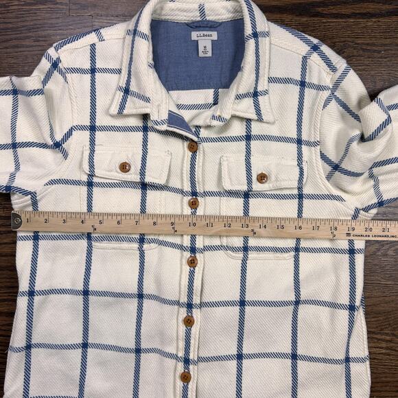 L.L.Bean Lined Shirt Jacket Womens Medium White Blue Check Button Front Pockets - Picture 3 of 10